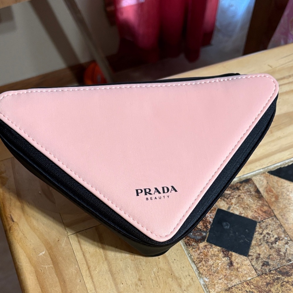 Prada Pink and Black Triangle Beauty Pouch